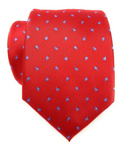 Labiyeur Men's Necktie: Fully Lined Woven Jacquard Slim Neck Tie Red Small Paisley Pattern