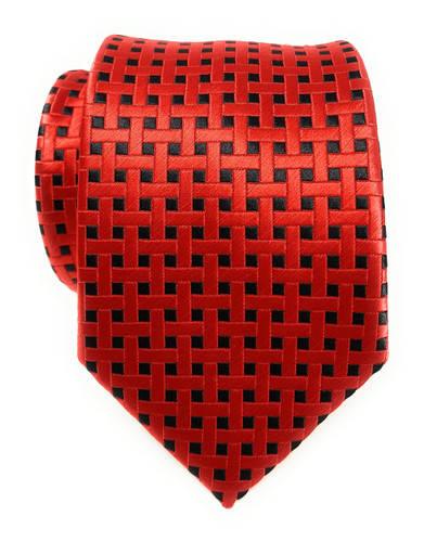 Labiyeur Men's Necktie: Fully Lined Woven Jacquard Slim Neck Tie Red Black Basketweave