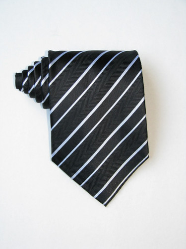 Double White Stripe Over Black Background Tie
