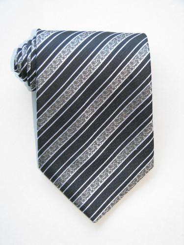 Golden Flowers Stripe Charcoal Background Tie