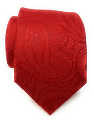 Labiyeur Men's Necktie: Fully Lined Woven Jacquard Slim Neck Tie Red Paisley