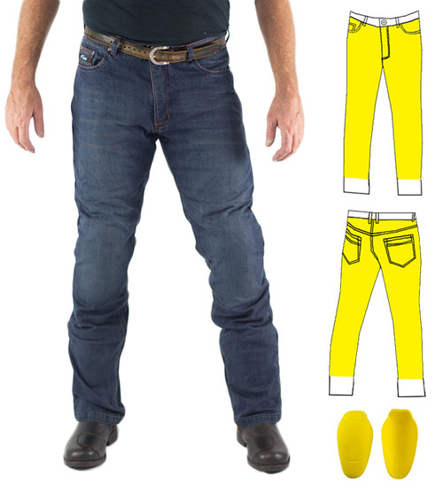 Washed Blue Kevlar® Lined Jeans Includes Knee Armour. Optional extra: Hip Armour