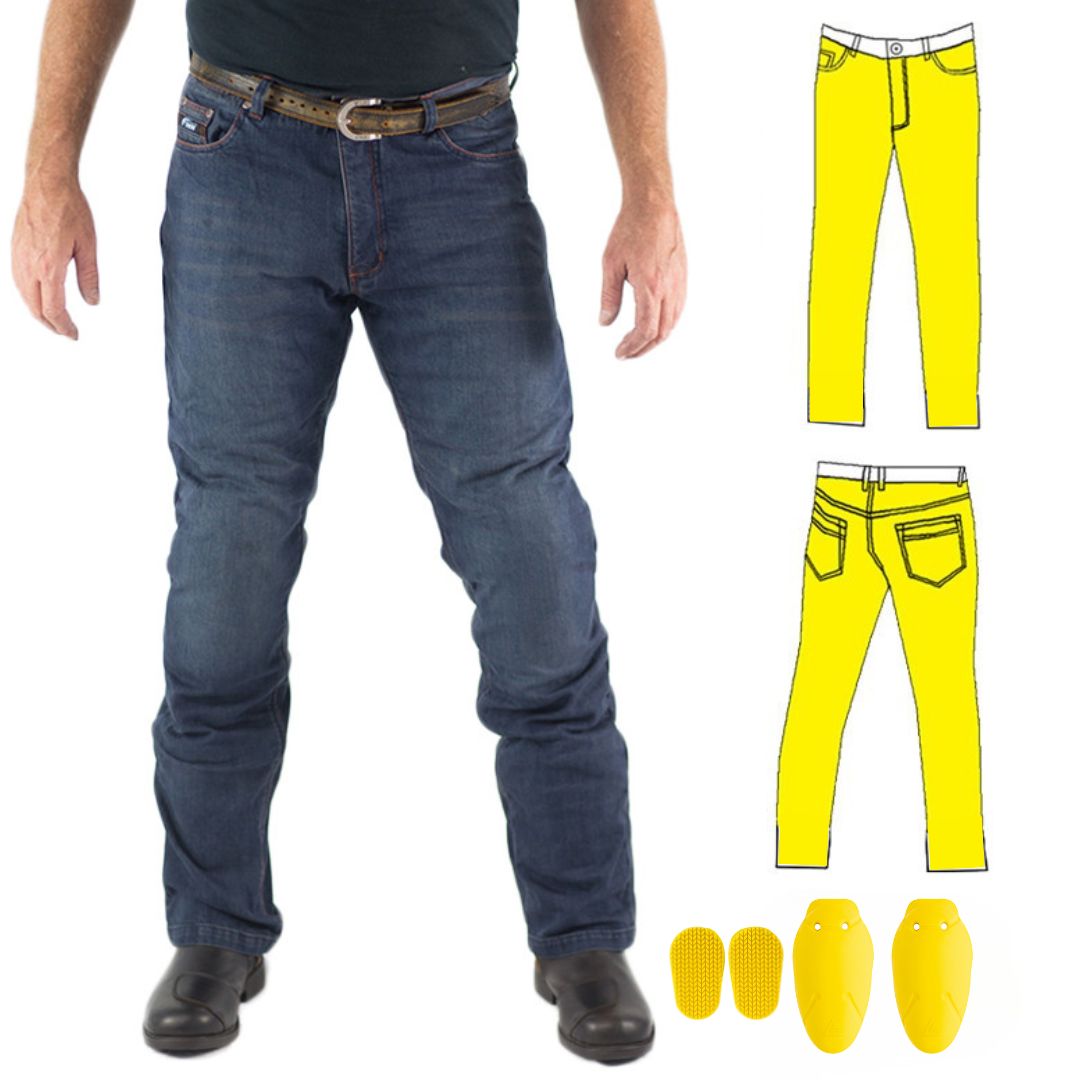 Men's Blue Motorcycle Jeans 300gsm Knitted Protection w/ CE Armour