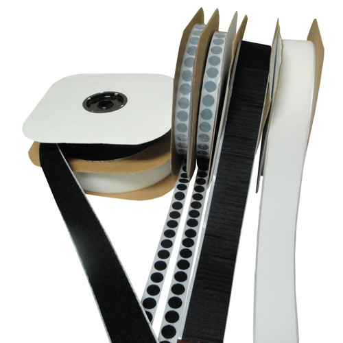 Hook and Loop Tape, Velcro® Alternative, Rolls, Coins. White and Black.