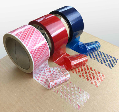 Tamper Evident Packaging Tape, Red, Blue, and Red and White