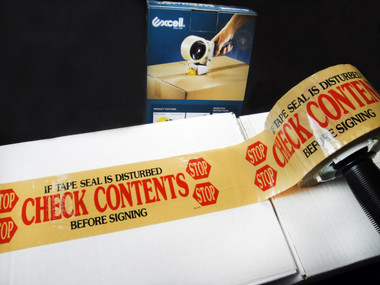 Printed Carton Sealing Tape - Check Contents 2.0 Mil 3 in - Red/Yellow