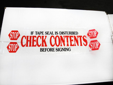 Printed Carton Sealing Tape - Check Contents 2.0 Mil 3 in - Red/White