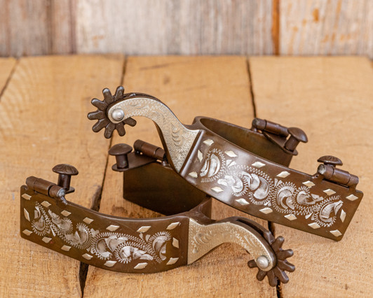 Antique Brown Engraved Buck-Stitch Spurs