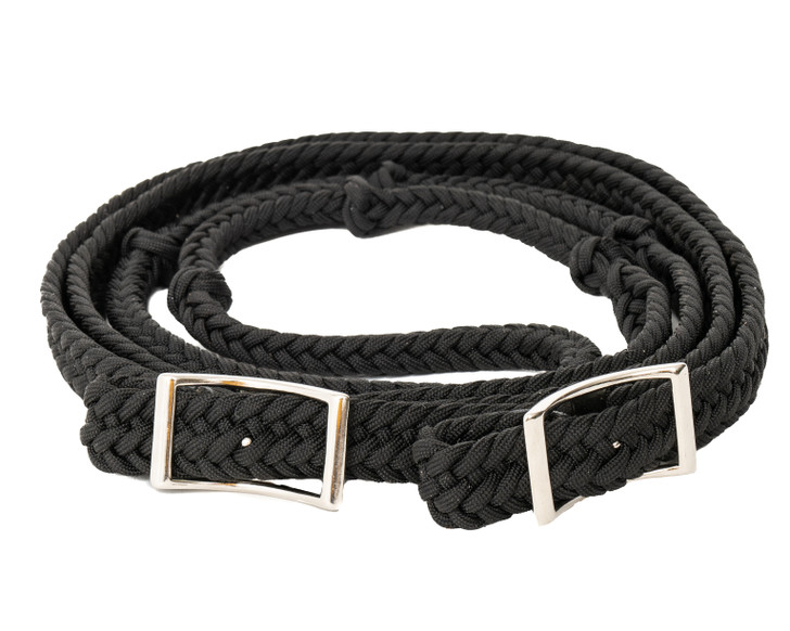 Showman braided nylon barrel reins with easy grip knots main image 1