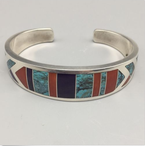 MULTISTONE & STERLING SILVER INLAY CUFF BRACELET RAY TRACEY!