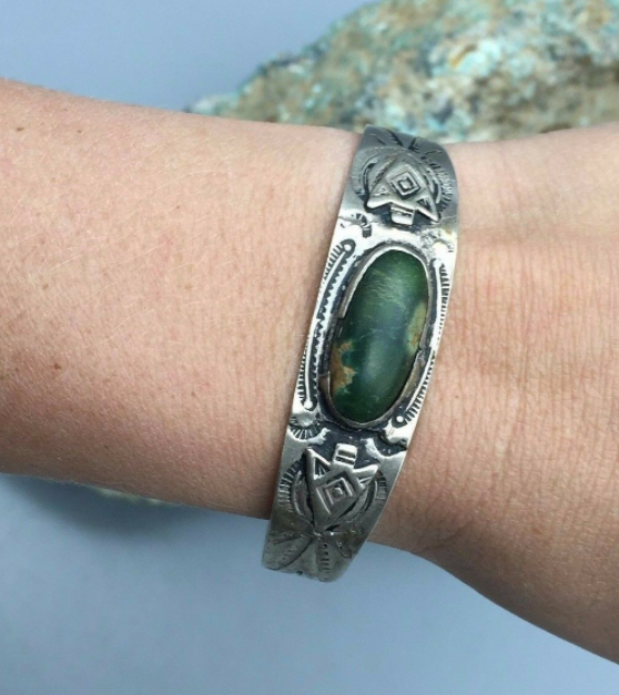 Cool, Old, Fred Harvey Era Bracelet With an Old, Natural Turquoise