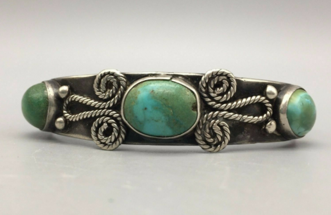 Early, Fred Harvey Era Silver Bracelet *Handmade* *Natural Turquoise*