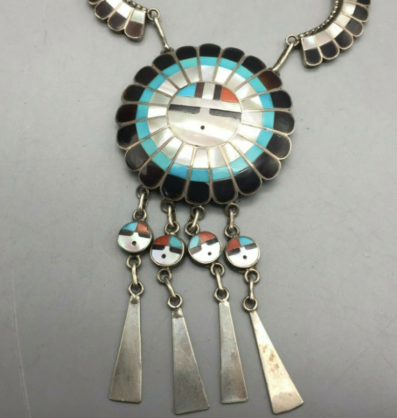 Beautiful Sun Face Zuni Inlay Necklace By Jose Massie