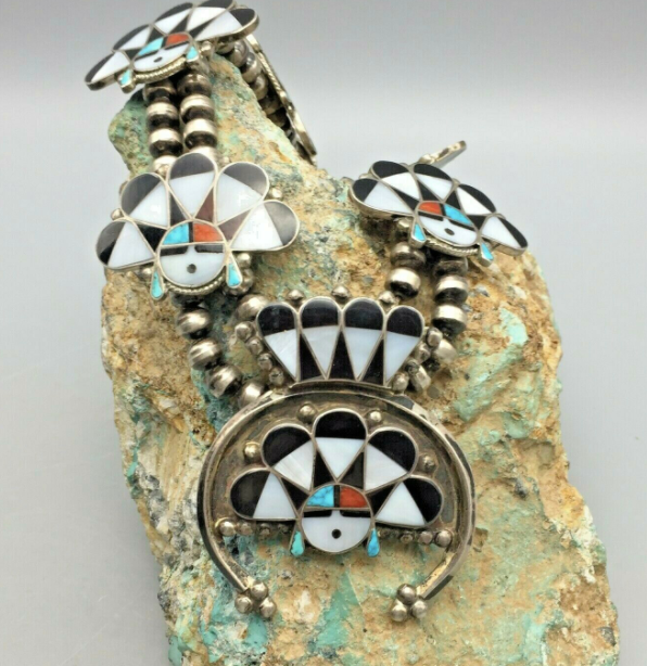 A Beautiful Vintage Squash Blossom Style Necklace by Zuni Artist