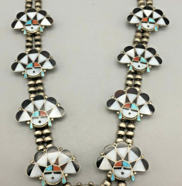 A Beautiful Vintage Squash Blossom Style Necklace by Zuni Artist