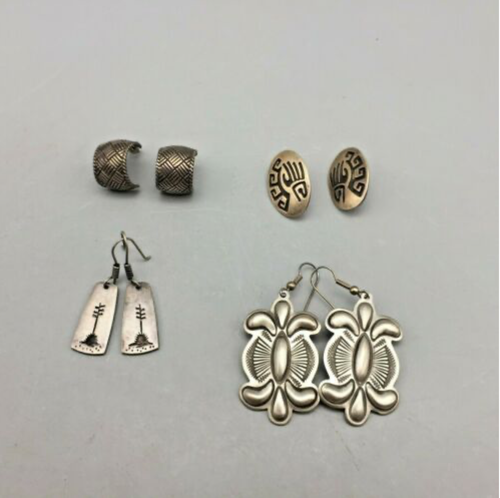 Four Pairs of Sterling Silver Earrings by Rick Manuel and others!