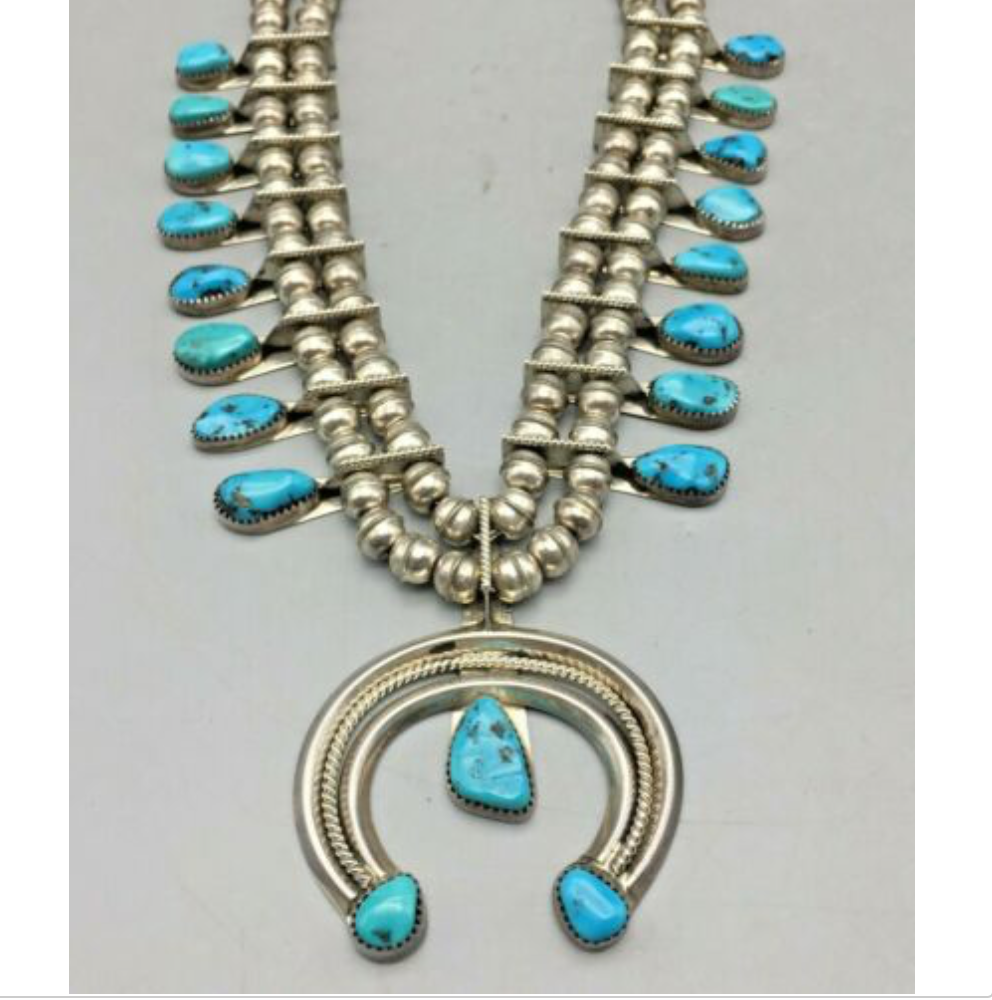 Lovely Turquoise Squash Blossom Necklace by Doris Smallcanyon