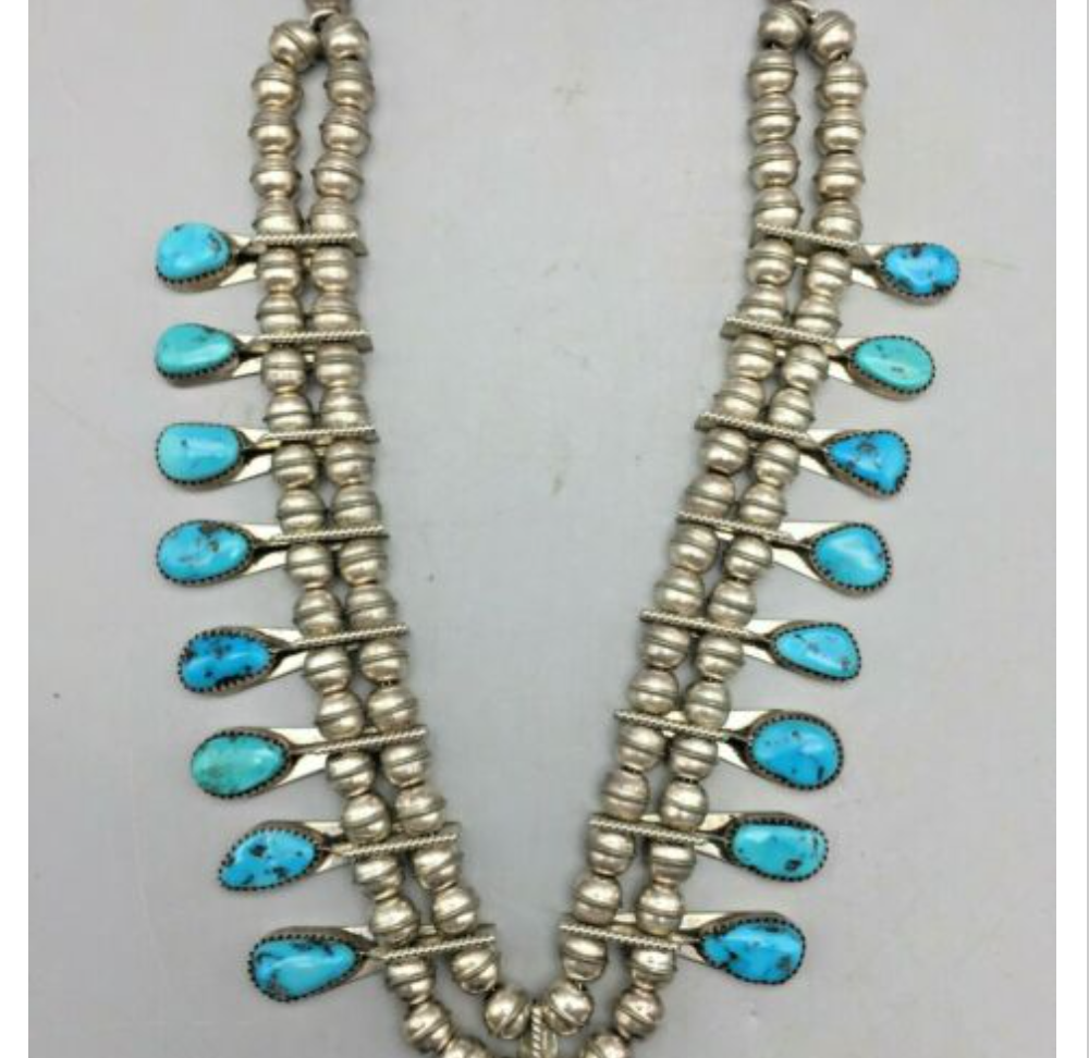 Lovely Turquoise Squash Blossom Necklace by Doris Smallcanyon