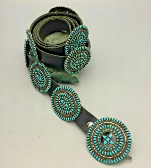 SPECTACULAR Vintage Zuni Petite Point Concho Belt