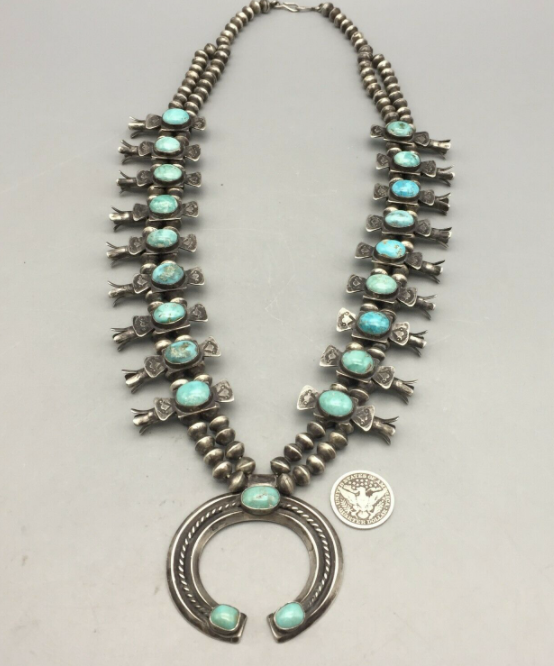 OUTSTANDING 1950s Box Bow Squash Blossom Necklace