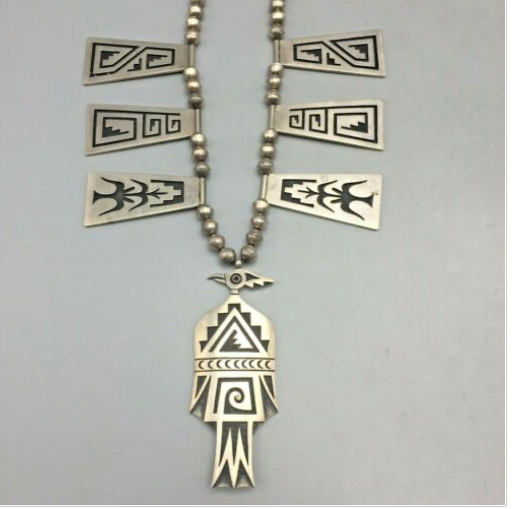 A Sterling Silver Hopi Overlay Necklace by Billy Ray Hawee