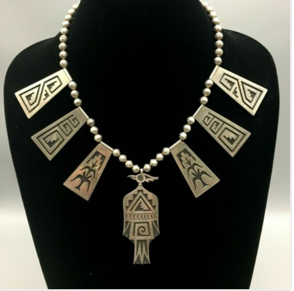 A Sterling Silver Hopi Overlay Necklace by Billy Ray Hawee