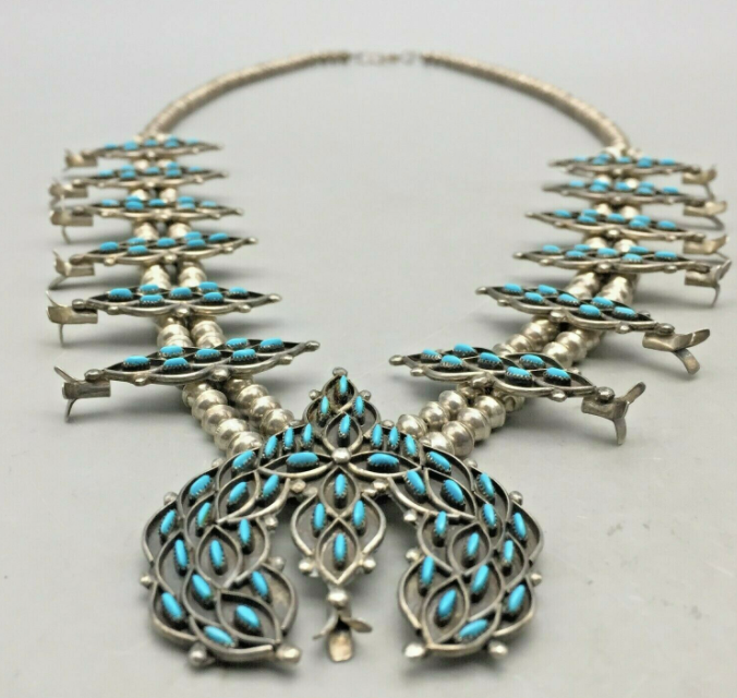 Elegant Zuni Needle Point Squash Blossom Necklace