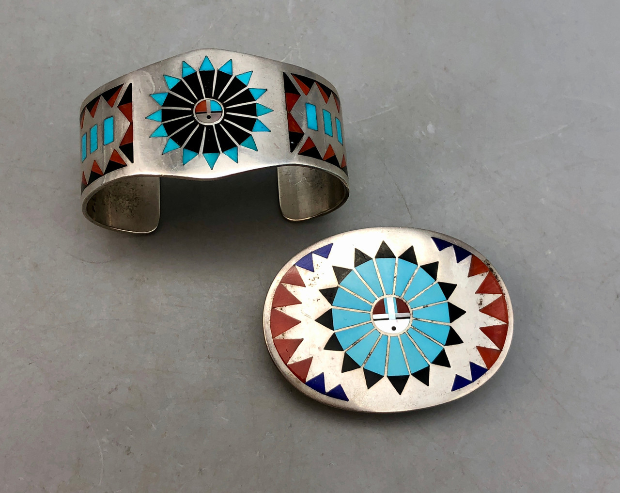 Zuni Inlay Bracelet and Belt Buckle by Fred Natachu