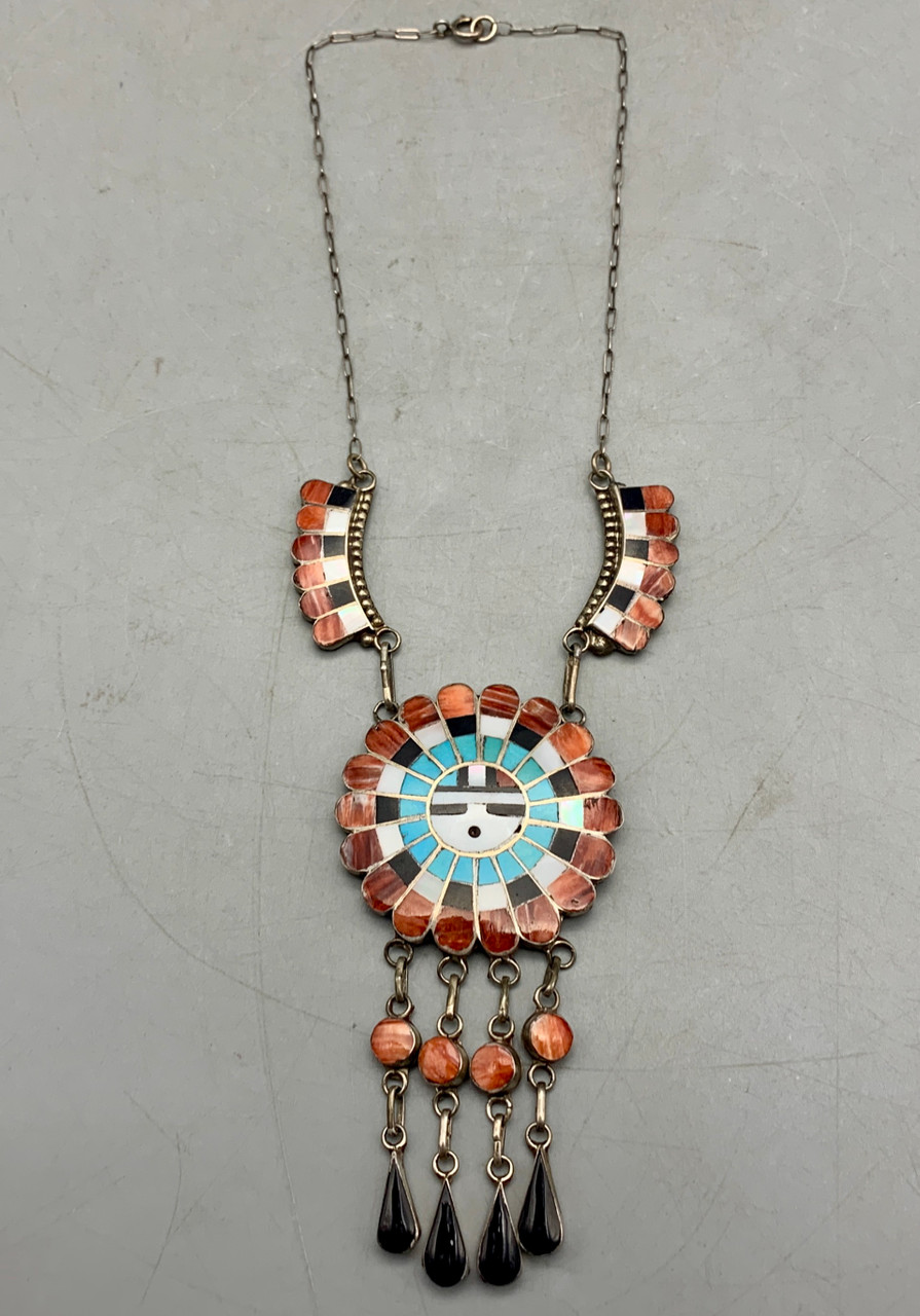 Vibrant Zuni Inlay Sunface Necklace by J.D. Massie