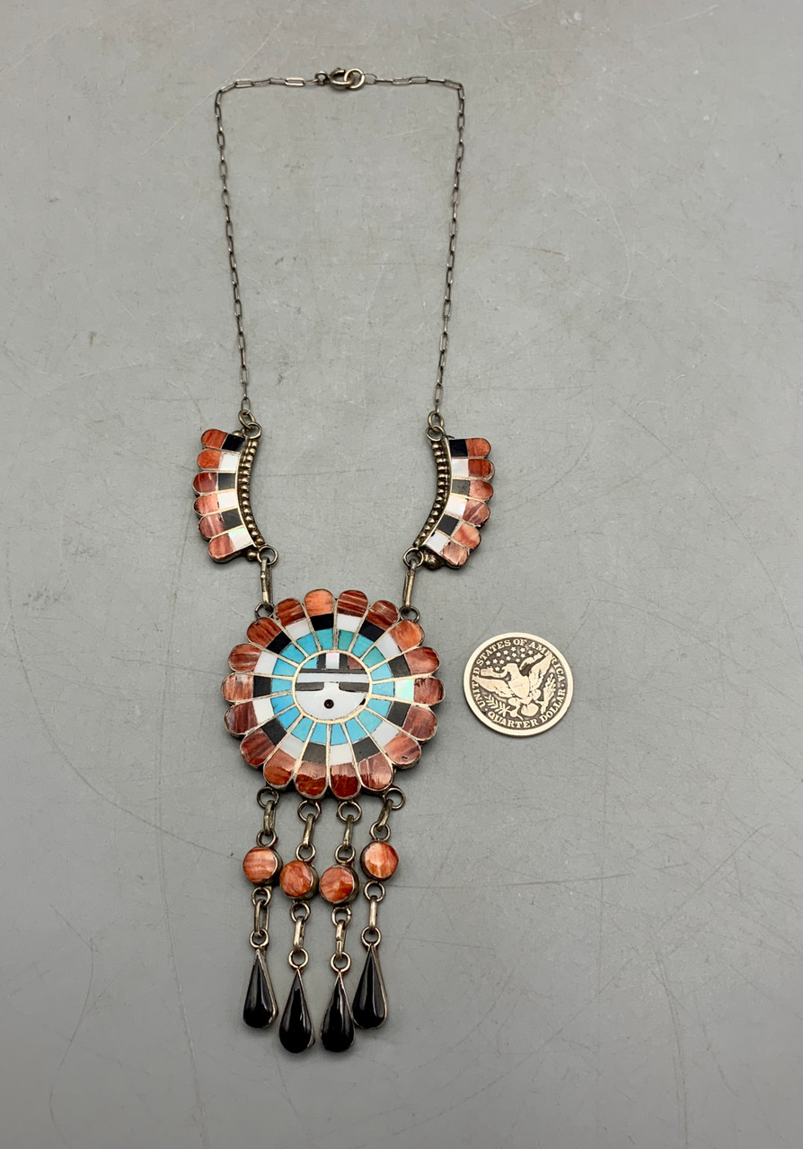 Vibrant Zuni Inlay Sunface Necklace by J.D. Massie
