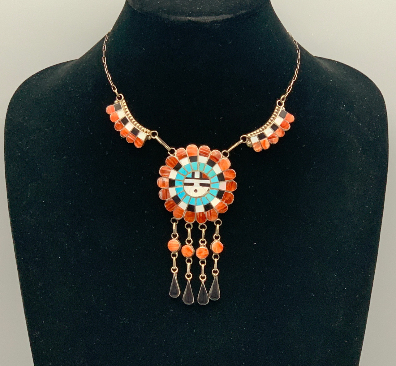 Vibrant Zuni Inlay Sunface Necklace by J.D. Massie