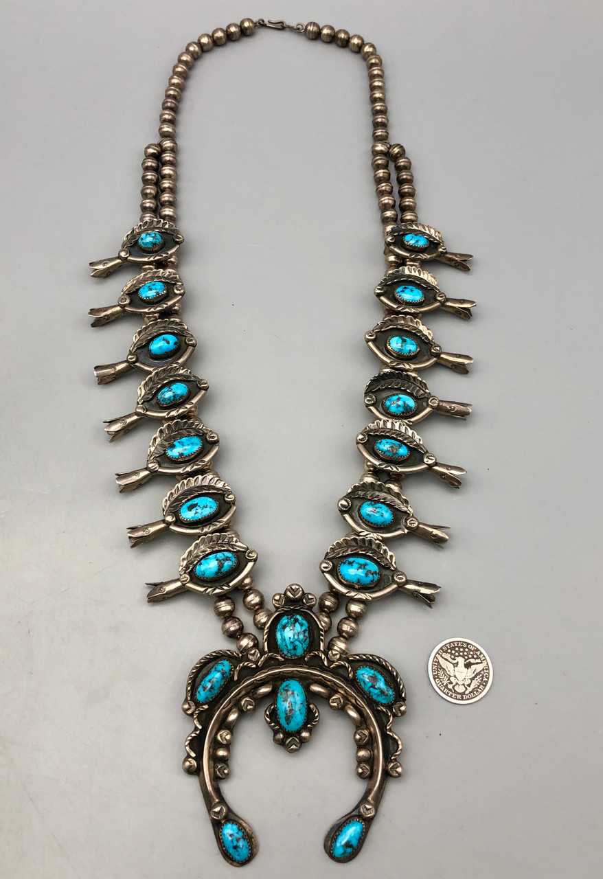 Vintage Turquoise Squash Blossom Necklace Attributed to Jimmy Long
