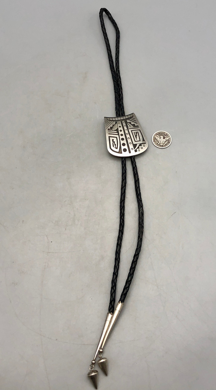 Classy Sterling Silver Hopi Overlay Bolo Tie by John