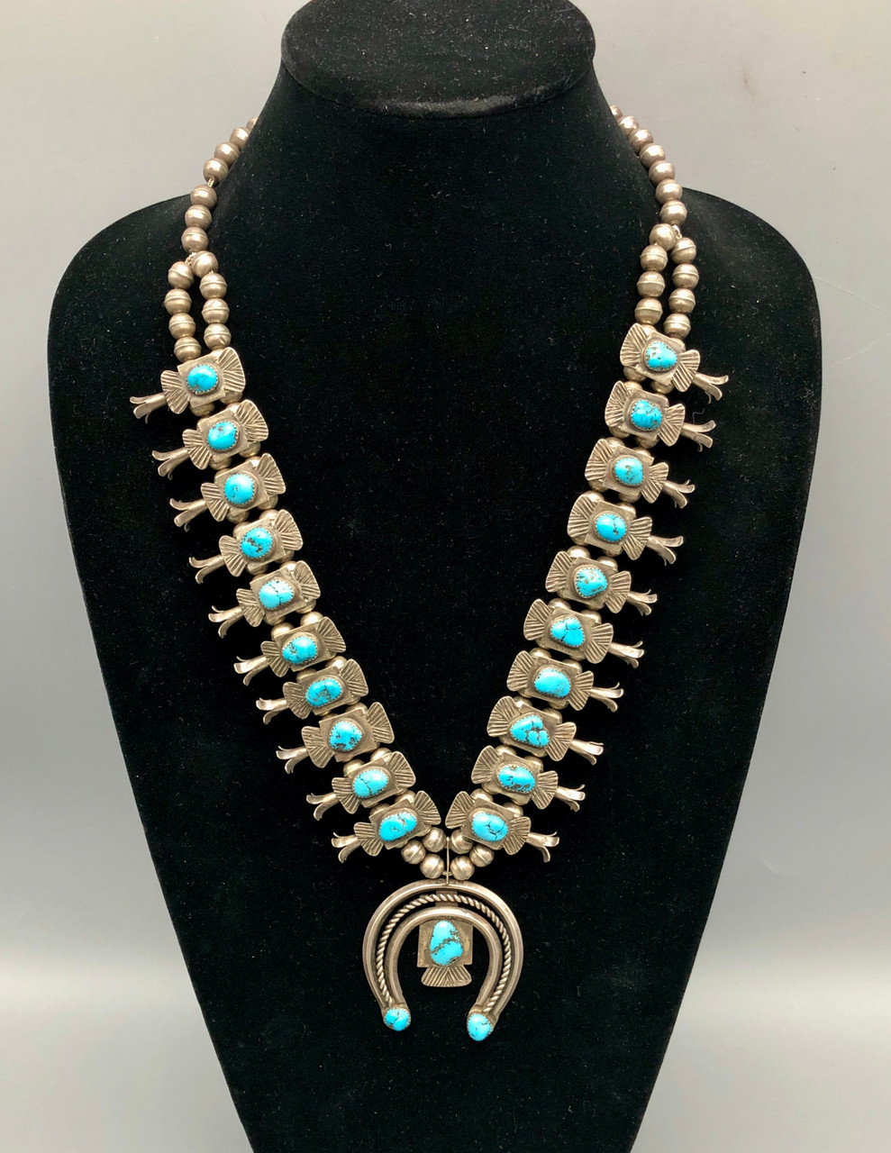 Sensational Circa 1940s Box Bow Squash Blossom Necklace