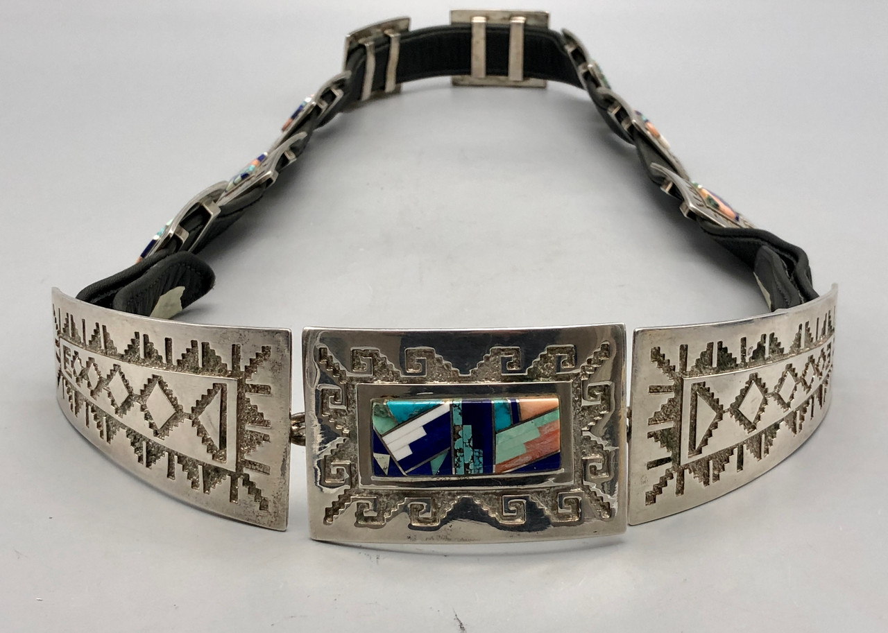 Fancy and Unique Inlay Concho Belt by Tommy Jackson display picture 1