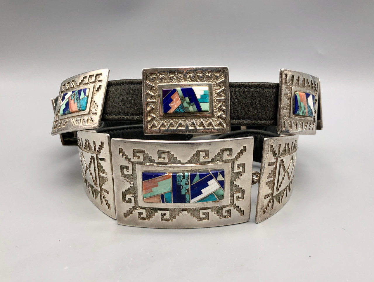 Fancy and Unique Inlay Concho Belt by Tommy Jackson