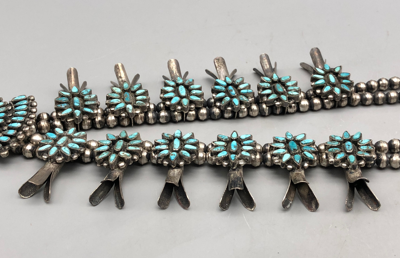 Outstanding Victor Moses Begay Turquoise Cluster Squash Blossom