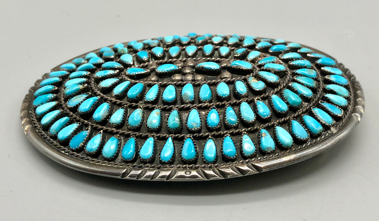 Cluster Turquoise and Sterling Silver Belt Buckle display picture 2