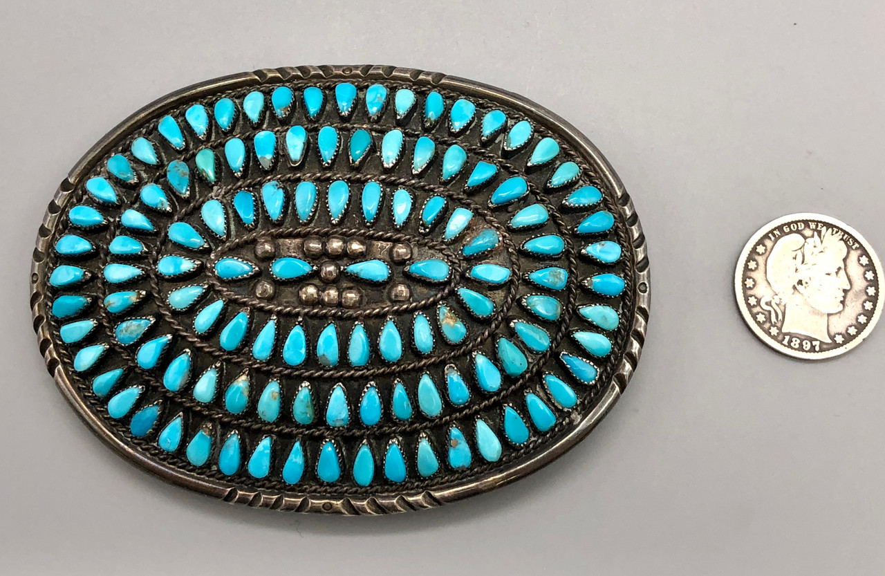 Bodhi Authentic Turquoise Cluster Belt Buckle Belt, A Vintage, Buckle, Cluster, Turquoise, Hallmark  main image 2
