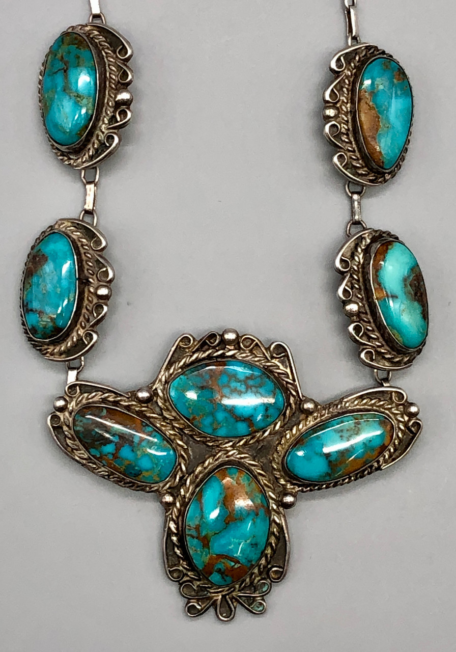 Vintage 8-Stone Turquoise and Sterling Silver Necklace