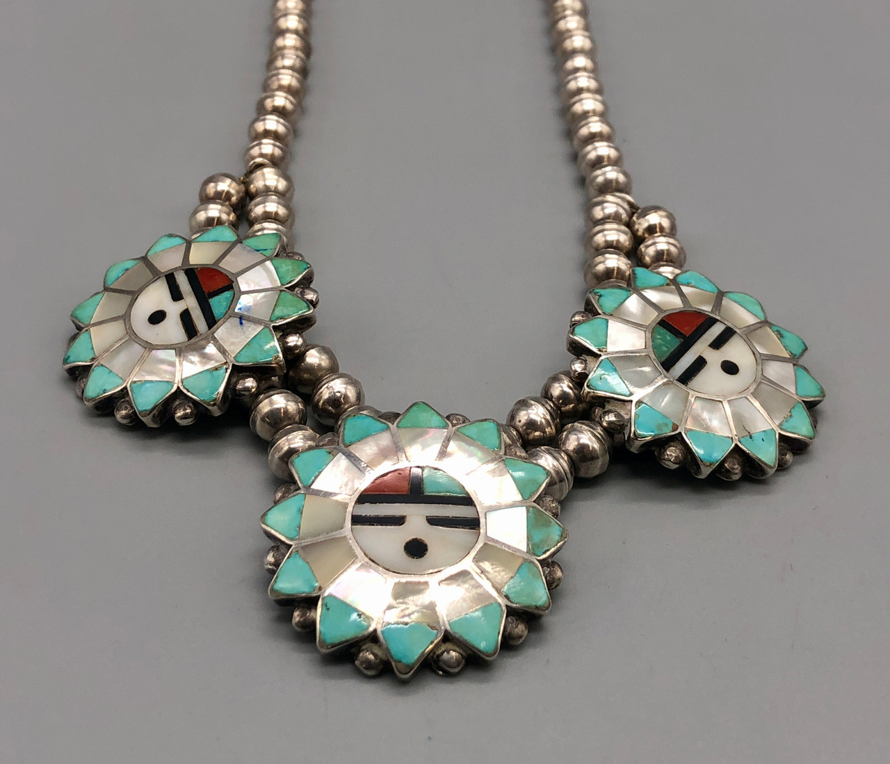 Vintage Zuni Sunface Inlay Necklace