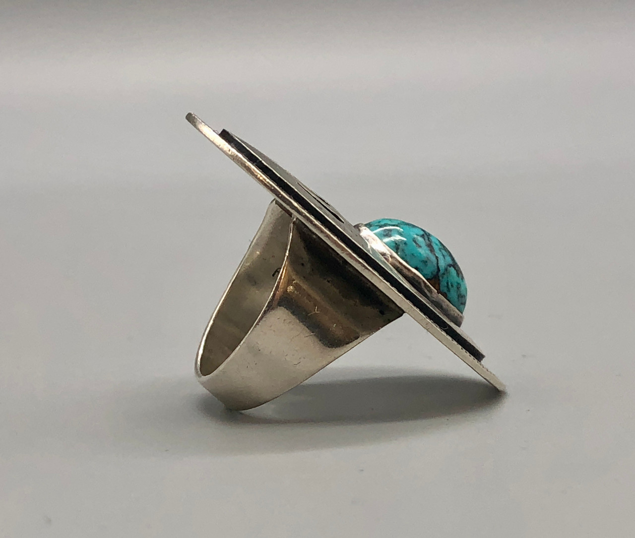 Hopi Ring with Nice Turquoise by Victor C.