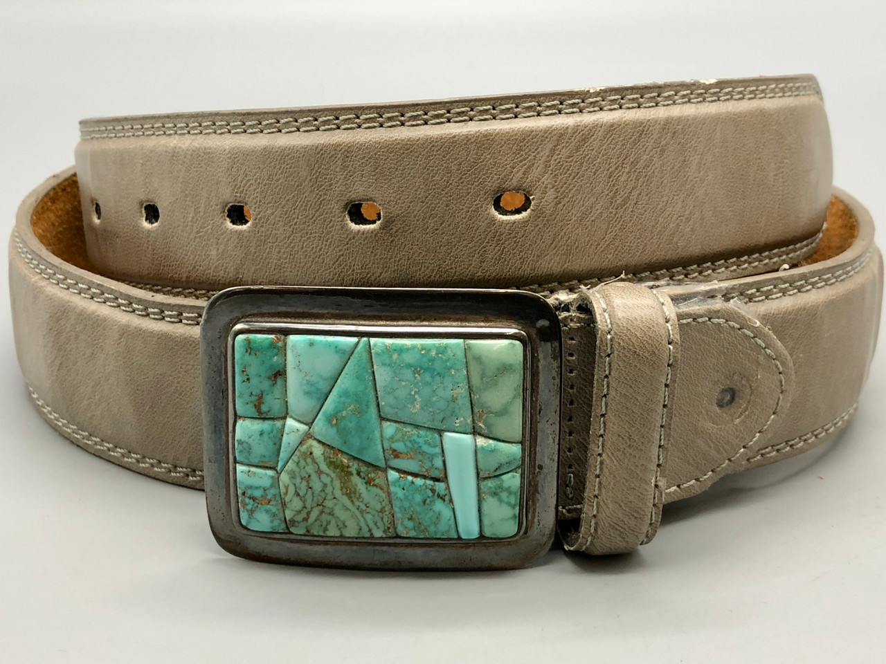 Turquoise & Sterling Silver Belt Buckle display picture 1