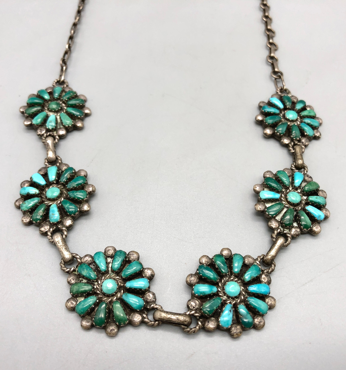 Vintage Zuni Turquoise Cluster Necklace