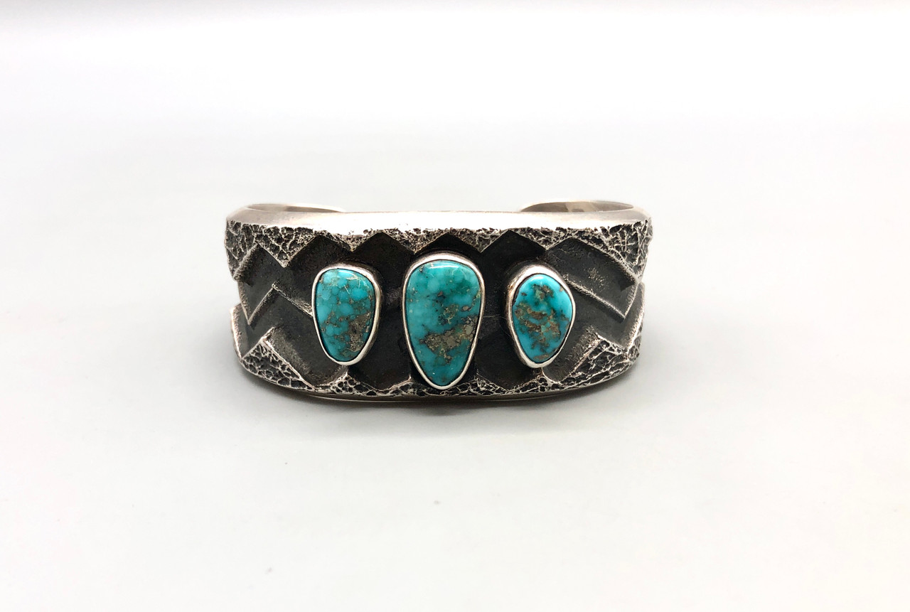 Hefty 3-Stone Turquoise Bracelet by Kevin Yazzie