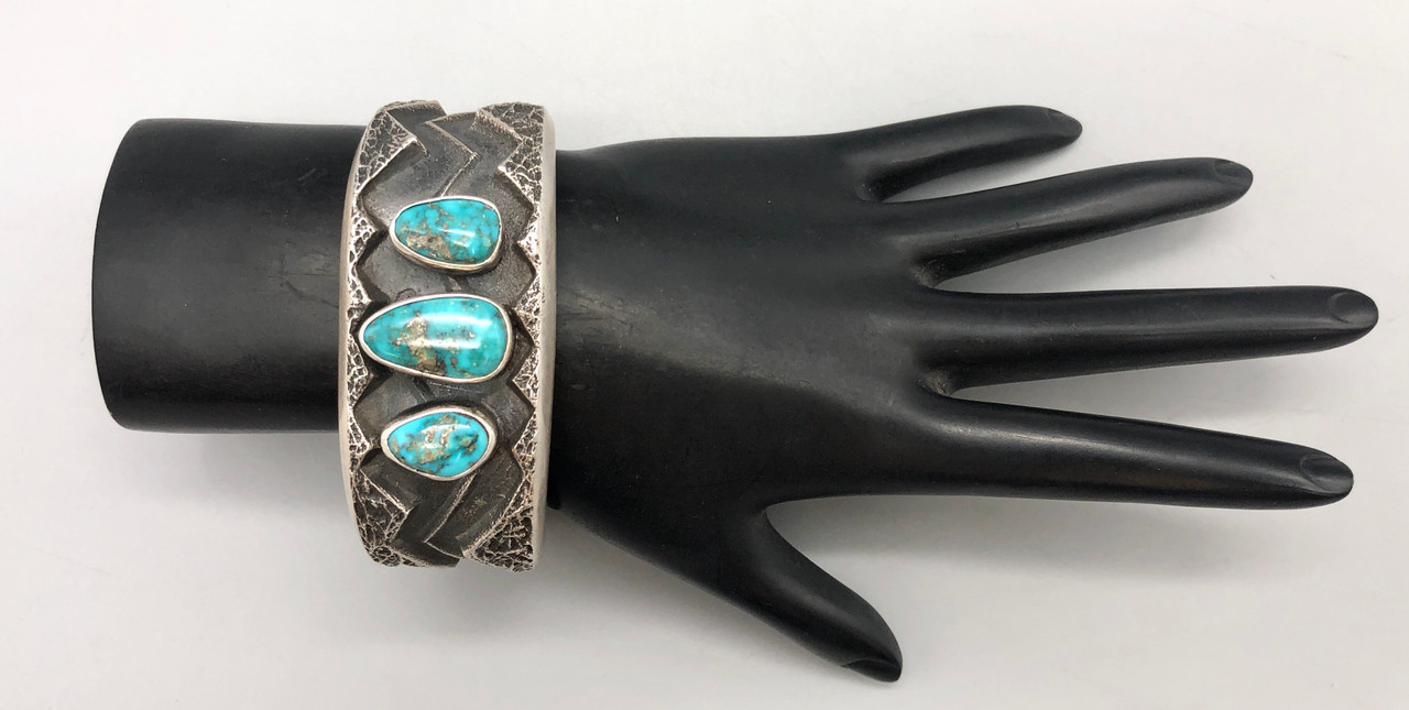 Hefty 3-Stone Turquoise Bracelet by Kevin Yazzie