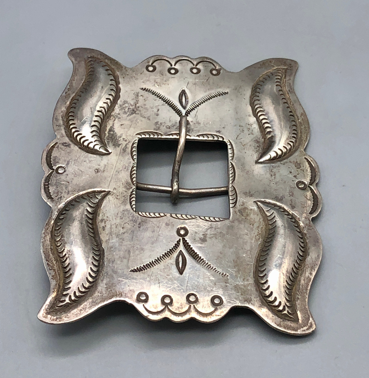 Circa 1940's Sterling Silver Hand Stamped Belt Buckle