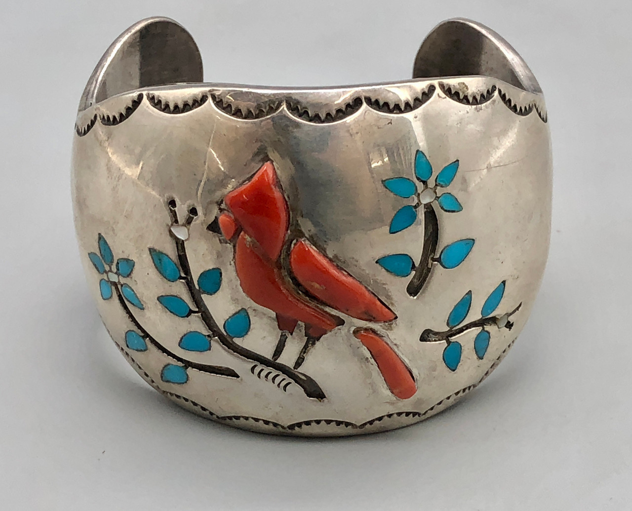 Vintage Cardinal Inlay Bracelet- Silvers