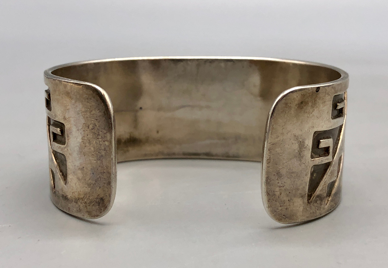 Hopi Thin Silver Overlay Cuff Bracelet Signed D. Seweyestewa