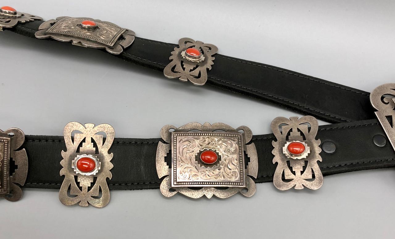 Coral and Sterling Silver Concho Belt